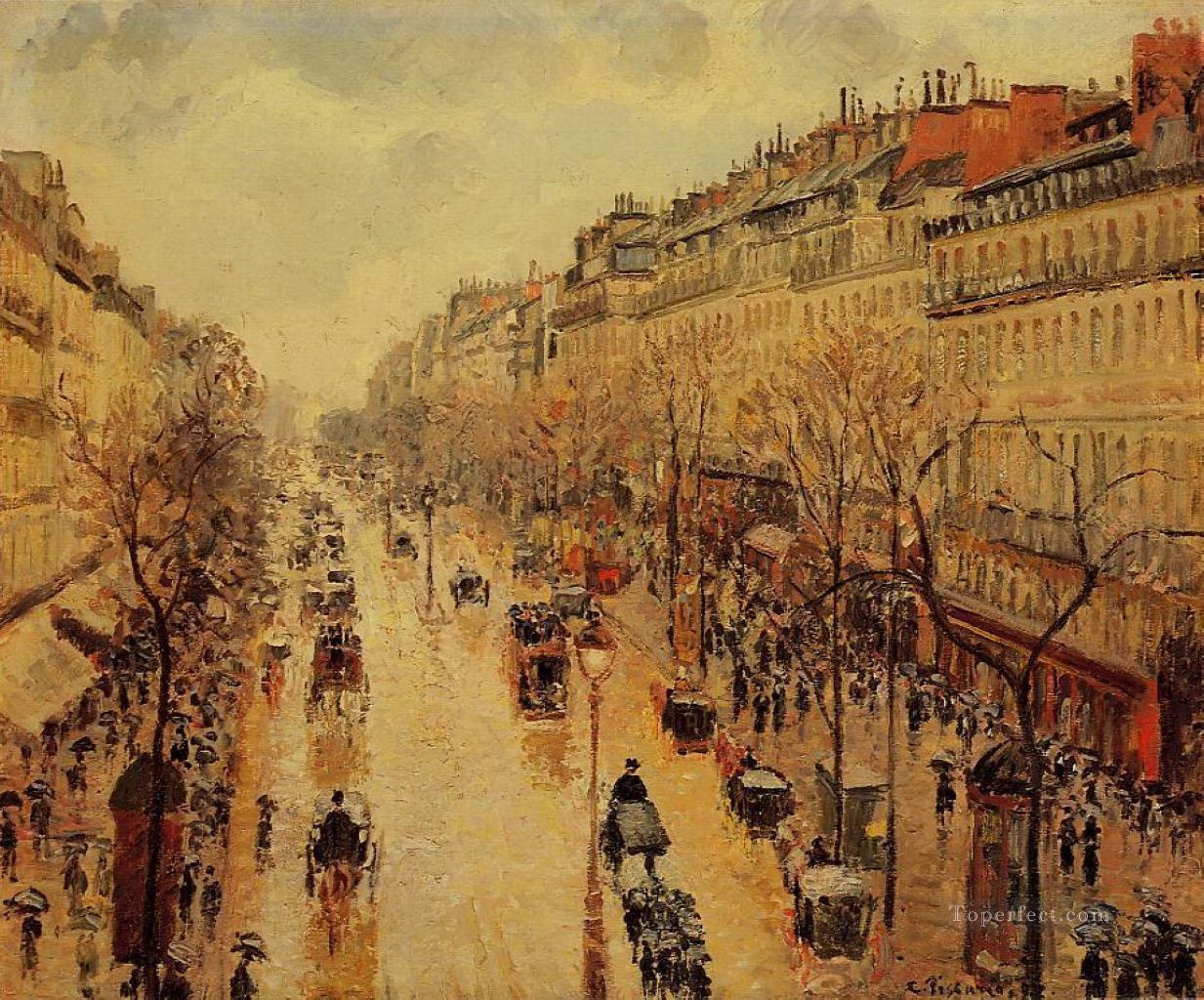 カミーユ・ピサロ 大通り モンマルトル 雨の午後 1897年 パリジャン油絵